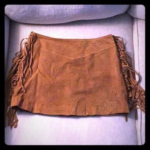 Genuine Suede fringe leather flower cutout skirt